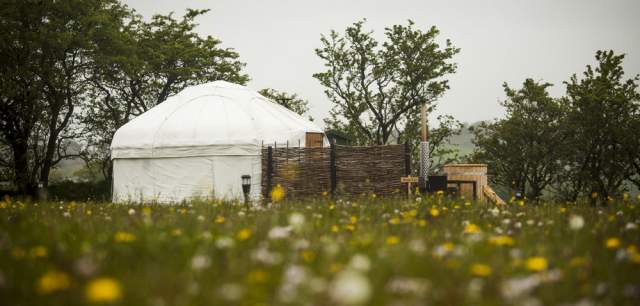 Secret Cloud House Holidays yurt with private wood fired hot tub