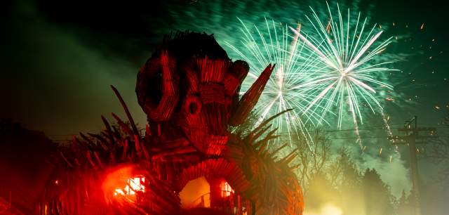 Fireworks behind Wicker Man