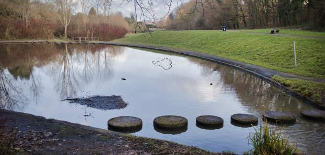 Great - Wyrley Village in South Staffordshire outdoor  stepping  stones  in  river