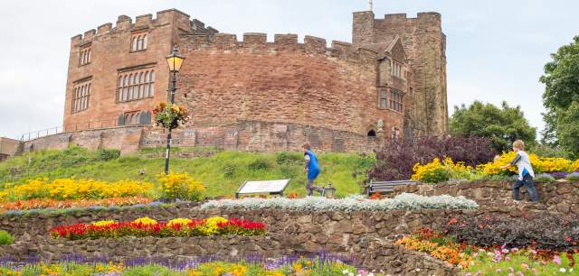 Tamworth Castle gardens in flower