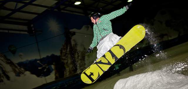 Snowboarder in flight action at Snowdome Tamworth
