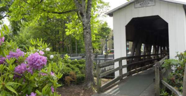 Centennial Bridge with Blooms, Cottage Grove