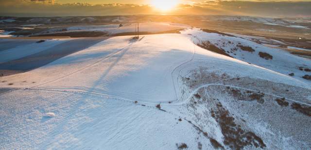 A snowy hillside in the South Downs National Park, Sussex