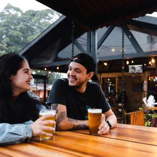 Visitors to Boquete Brewing Company enjoy a beer at the restaurant in Boquete, Chiriquí Province, Panama.
