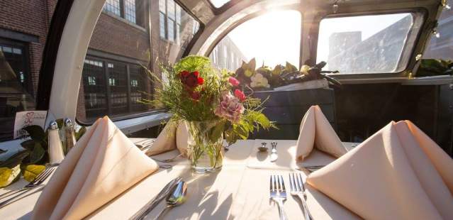 Fine dining table inside train car