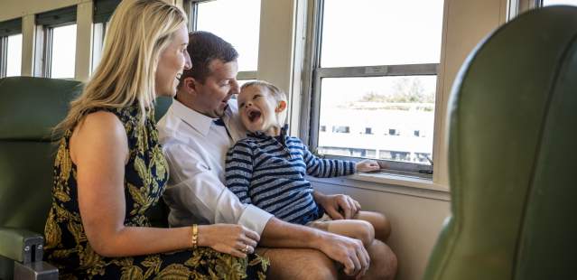 Family on train at N.C. Transportation Museum