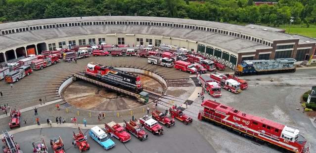 Firetrucks at roundhouse at NC Transportation Museum