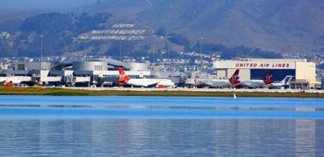 View of San Francisco International Airport from across bay