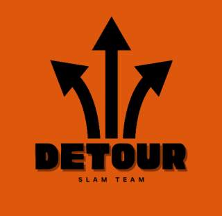 Icon with three arrows pointing away from the words Detour Slam Team