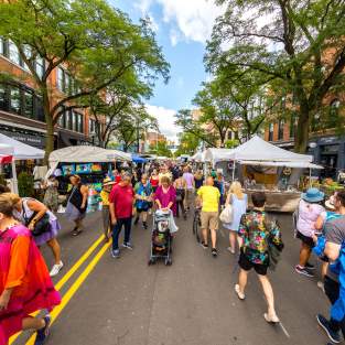 Crowds of people walking at the Ann Arbor Art fair