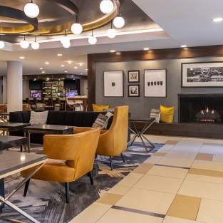 Stylish lobby at the Sheraton Ann Arbor