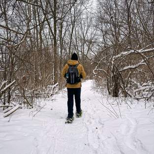 MI Playground snowshoeing on trail
