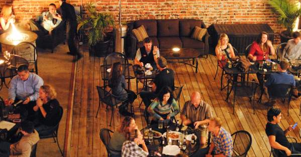 Groups of people dining indoors