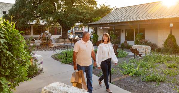 Couple Shopping Downtown Sunset