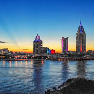 waterfront and city skyline