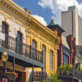 colorful buildings on Dauphin Street in downtown Mobile