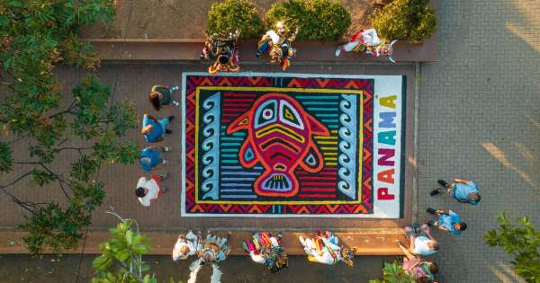 Aerial view of Corpus Christi carpet, made with colorful flowers and natural materials