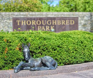 Thoroughbred Park Sign w/ Horse Statue