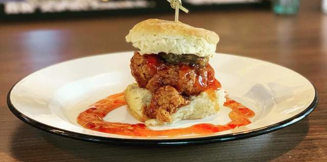 chicken biscuit from libbys southern comfort in covington ky sweet chili sauce with pimento cheese
