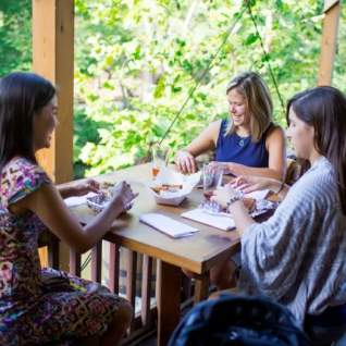women eating at casual restaurant