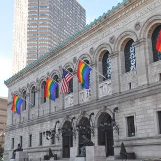 Boston Public Library with rainbow flags