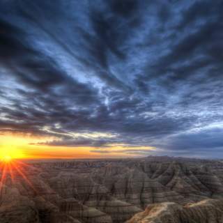 Scenic view of Badlands National Park at sunset