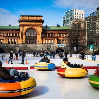 Ice bumper cars and ice skaters at BankNewport City Center