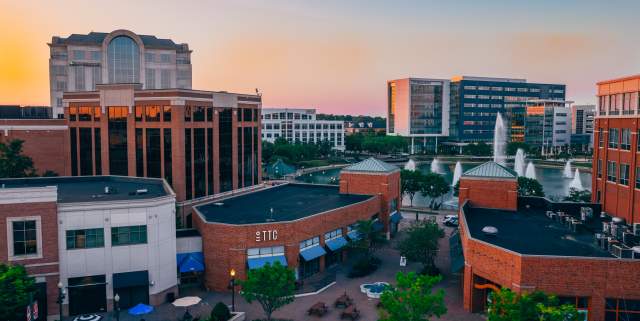 City Center skyline with sunset