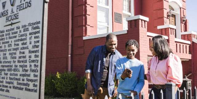 African American family at the James A Fields House
