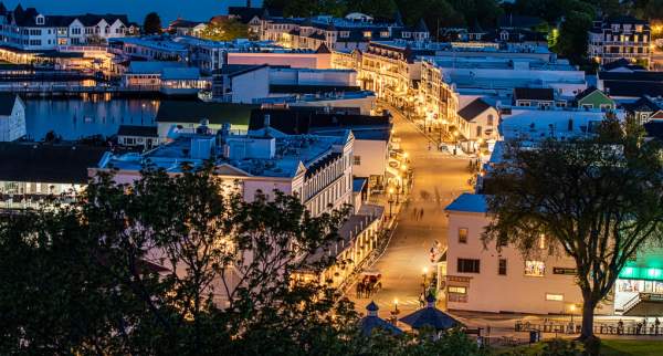 aerial view of street at night