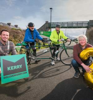 Celebrating two years of Kingdom of Kerry Greenways are Mayor of Tralee, Cllr Mikey Sheehy, Brian Haslett & Mark Irvine, The Gourmet Boys, from Belfast and Deputy Mayor of Listowel, Cllr Michael Leane. Photo: Pauline Dennigan