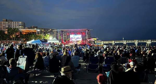 Crowd enjoying the evening beachside Jazz Festival in Pompano Beach