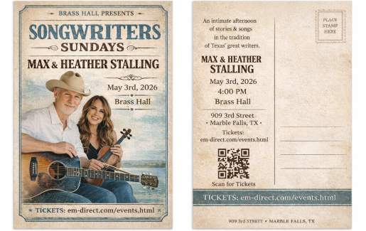 Songwriter's Sundays w/ Max & Heather Stalling at Brass Hall