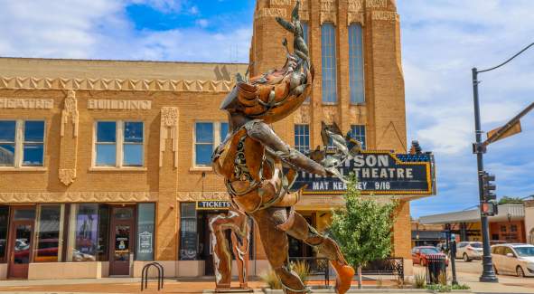 Sculpture with Stifel Theatre in background