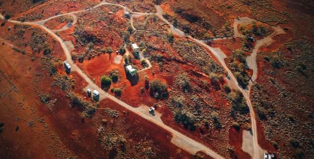 Aerial view of Peedamulla Campground in the Pilbara