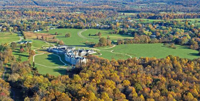 Aerial view of the Salamander Resort in Middleburg, VA during the fall season
