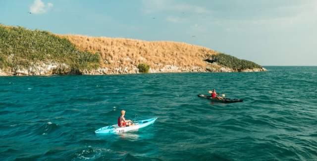 two people kayaking Farallon Island Cocle province, Panama