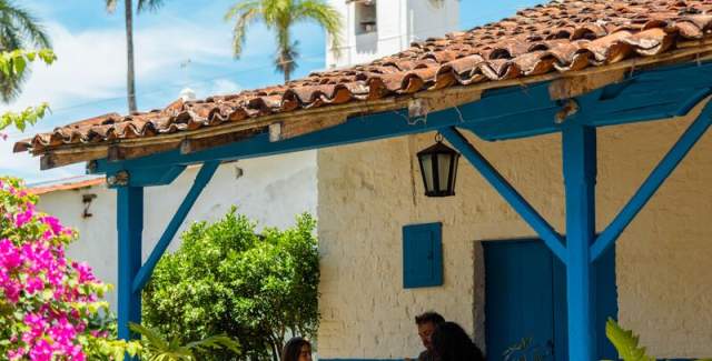 Colonial architecture view of Museo de la Nacionalidad in La Villa De los Santos, sunny day