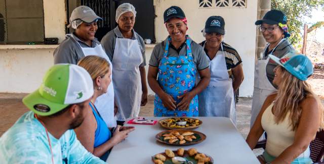 Tourist enjoy typical food at Las Aventureras restaurant