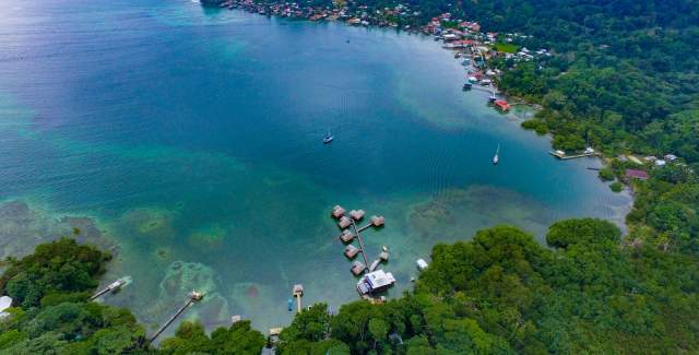 Aerial view of Old Bank Town in Bastimentos Island.  Eclypse de Mar resort