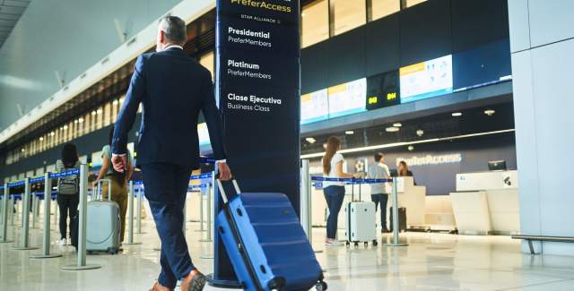 Passenger walking inside Tocumen International Airport, Panama City, Panamá