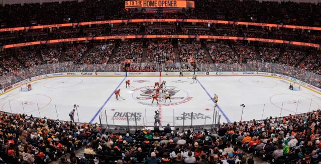 Anaheim Ducks hockey game during the home opener at Honda Center in Anaheim