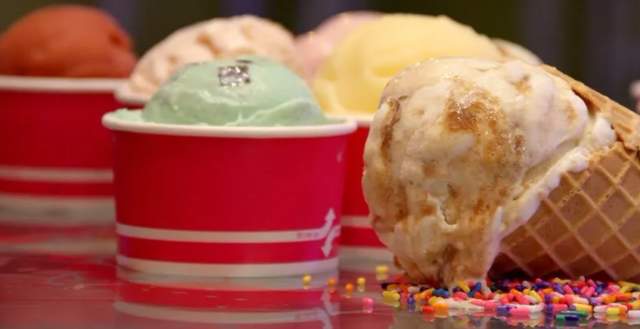 Ice Cream in cups and waffle cones