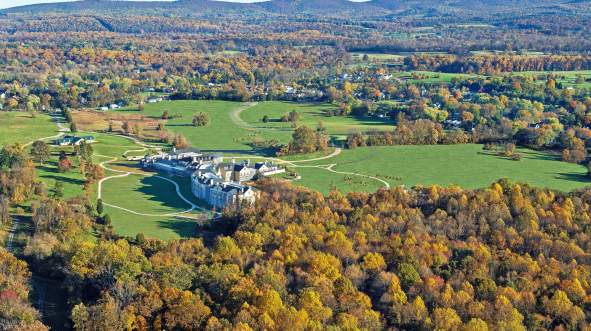 Aerial view of the Salamander Resort in Middleburg, VA during the fall season