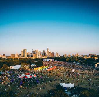 city skyline over zilker park during Austin City Limits Music Festival