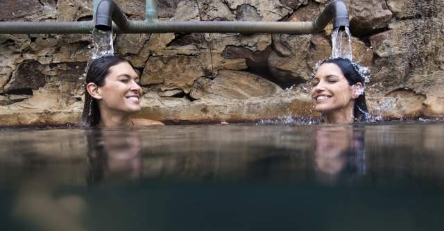 Two women enjoy the features at the Ojo Caliente Mineral Springs Resort and Spa.