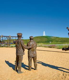 Bronze statue of the Wright Brothers Memorial First Flight in Kill Devil Hills in the OBX