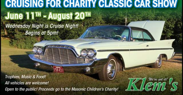 Cruising for Charity CAR SHOW at Klem's!