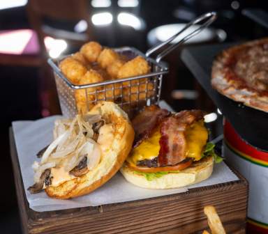 Bacon burger and tots at Big City Roadhouse