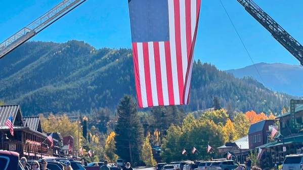 American flag hung over Grand Ave. for the constitution week parade